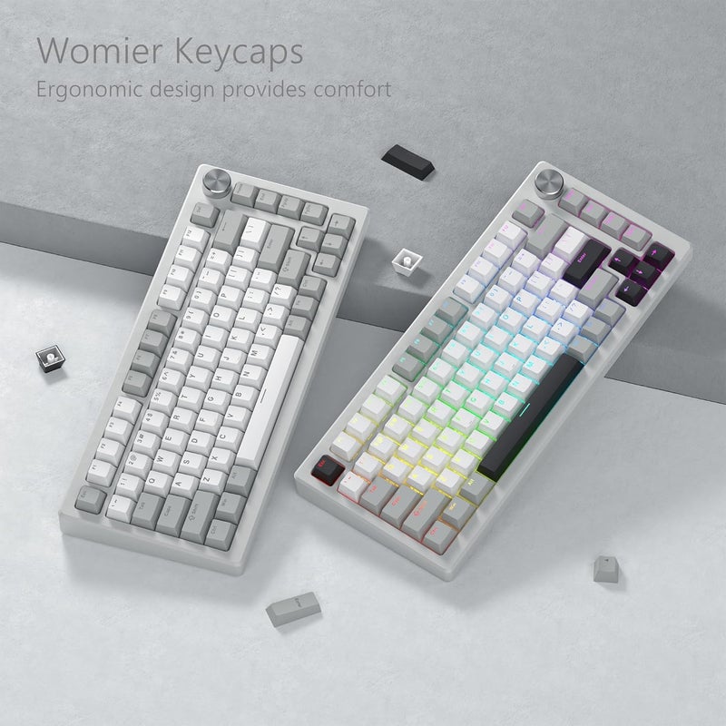 Womier Shine Through Keycaps, PBT Keycaps 60 65 75 100 Percent Cherry Profile Custom Key caps Set for Cherry Gateron MX Switches Mechanical Keyboard-Grey Creamy - Image 4